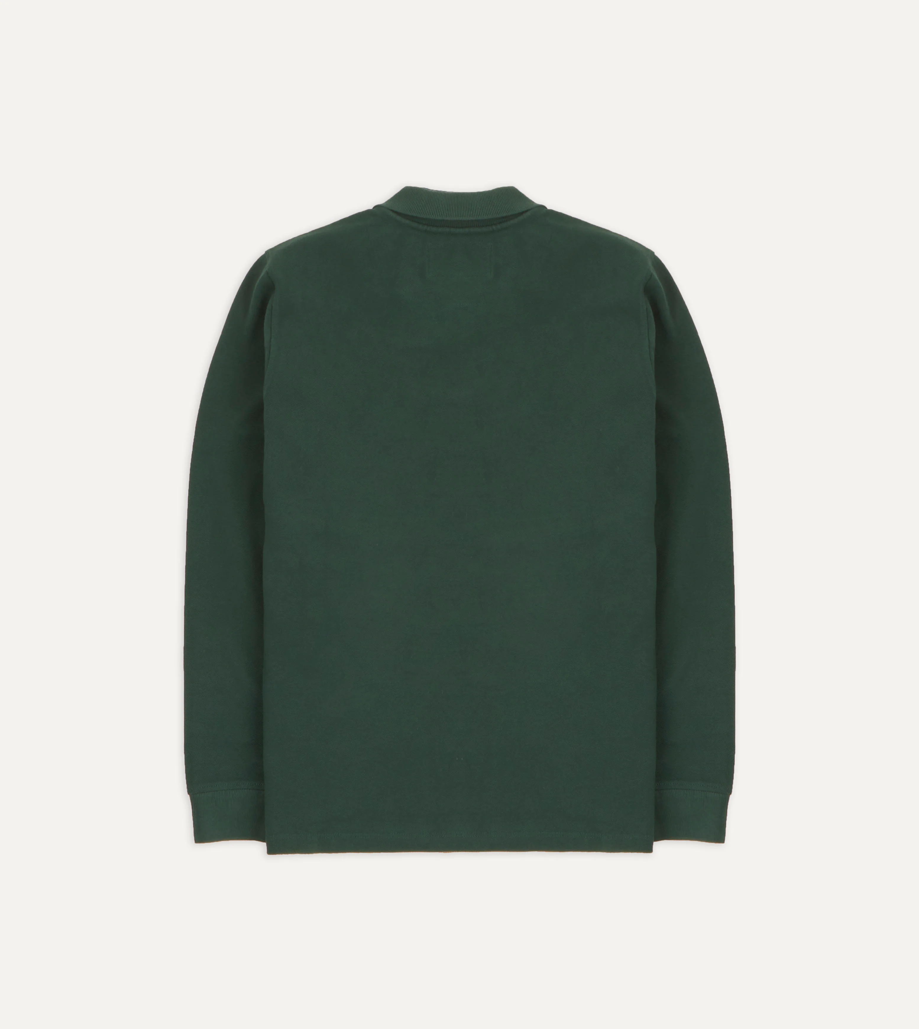 Green Pique Cotton Long-Sleeve Polo Shirt - Image 5